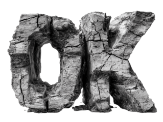 OK carved in stone texture with cracks and rugged finish isolated on transparent background