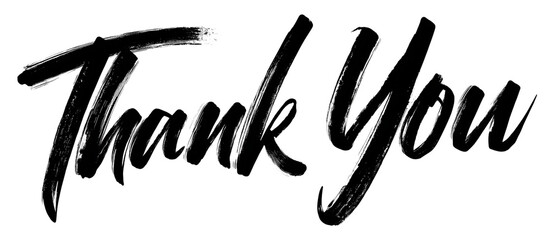 Thank You in smooth black brush typography with gentle strokes isolated on transparent background