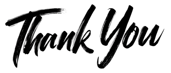 Thank You in smooth black brush typography with gentle strokes isolated on transparent background
