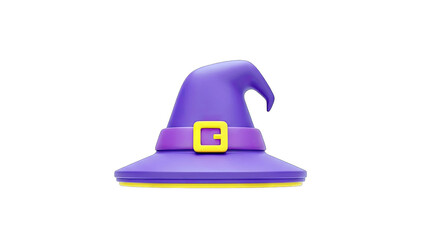 Purple Witch Hat with Yellow Buckle on White Background
