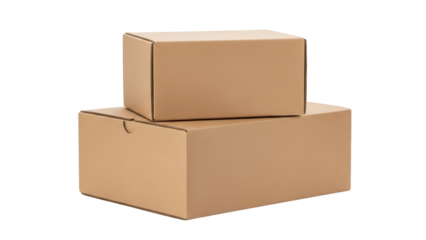 Two brown cardboard boxes stacked on top of each other, isolated on a white background, viewed from a slightly angled perspective.