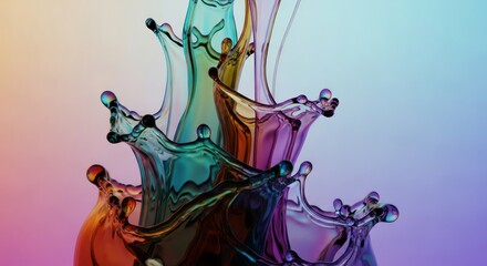 Iridescent liquid sculptures abstract composition in dynamic motion style