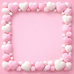 Cute Valentine Candy Frame on Soft Pink Background
