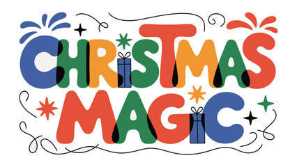 Obraz premium Christmas Magic Typography: Festive typography design with the words Christmas Magic, celebrating the season with playful, joyful, and visually striking imagery.