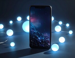 Illuminated smartphone with abstract digital wallpaper, ambient lights