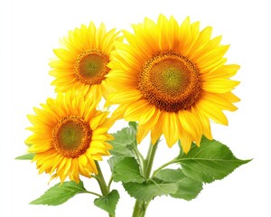 Fototapeta premium Three Sunflowers Isolated On White Background