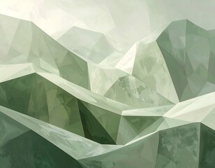 Geometric, abstract illustration of crystalline mountain range with muted green tones