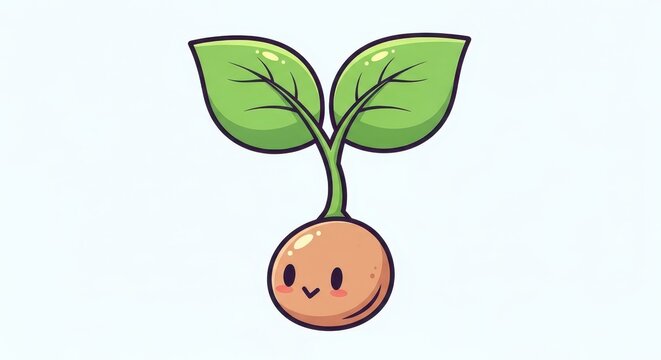 Cute cartoon sprout illustration emerges from a happy seed character