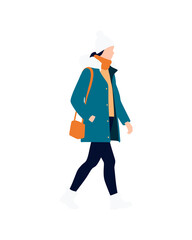 Flat vector people and illustration, woman with casual winter outfit