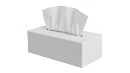 White Tissue Box with Tissues Emerging hygiene dispenser isolated on a transparent background