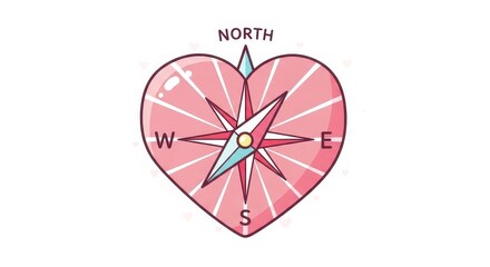 Stylized heart shape incorporates a directional compass rose indicating cardinal points