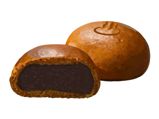 温泉まんじゅう（1個と断面）重なり