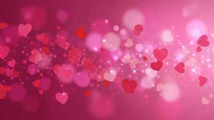 Vibrant pink background with floating hearts and sparkling lights