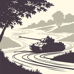 Tank navigating forest path © Mamun