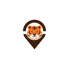 Obraz premium Cute Tiger Head Inside Location Pin Icon Logo Design.