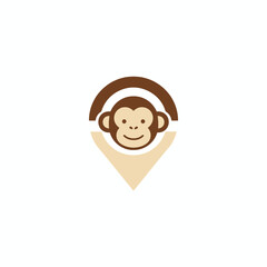 Cute Monkey Face Logo Design with Location Pin Element.