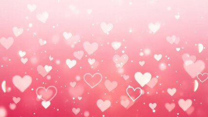 Romantic pink background with floating hearts and sparkles