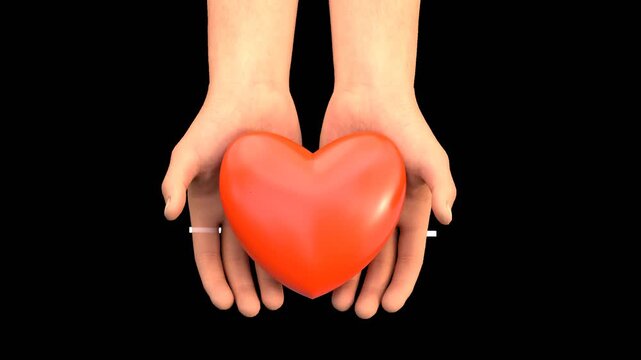 3D Heart on human hands | Alpha Channel