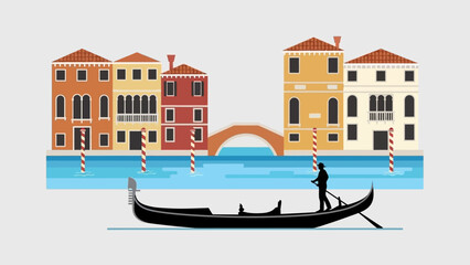 Gondola boat with gondolier on a canal in Venice. © Awaludin