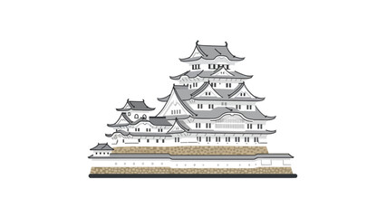 Himeji Castle architectural drawing traditional Japanese landmark illustration. © Awaludin