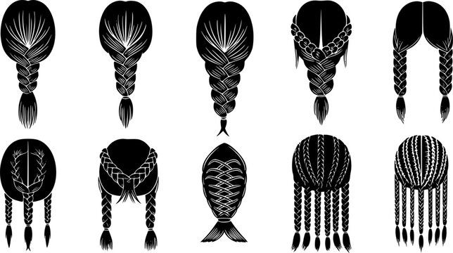 Hair braided icon vector set. Women's braid illustration sign collection. Hair symbol or logo.
