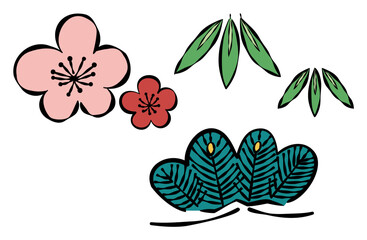 松竹梅のしめ縄（輪飾り）のイラスト