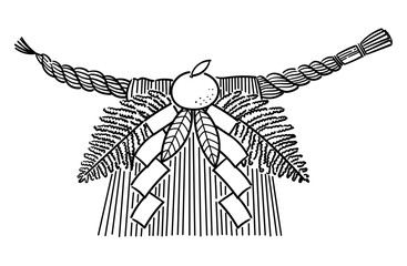 しめ縄（大黒〆）のイラスト（線画・白バック）