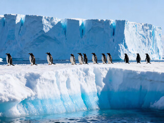 iceberg in antarctica,Penguins queuing up