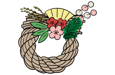 松竹梅のしめ縄（輪飾り）のイラスト