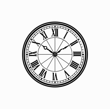 Classic Wall Clock with Roman Numerals &ndash; Vintage Vector Illustration