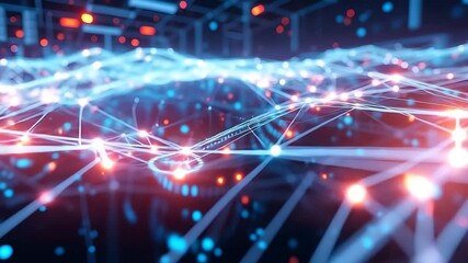 This dynamic background shows a futuristic representation of digital data processing and transfer across a vast, interconnected network, symbolizing big data analytics. - Powered by Adobe