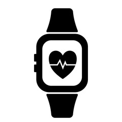 Smartwatch with Heart Health Monitor Icon Vector Black Silhouette