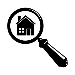 House Check with Magnifying Glass Vector Icon black
