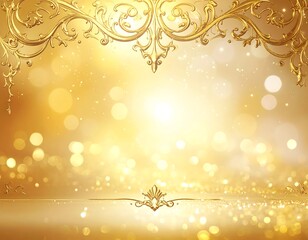 Ornate gold scrollwork over a glowing, bokeh-filled, light background