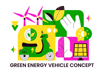 Green Energy Vehicle Vector Illustration Featuring Electrical Power, Environmental Conservation, Electric Transportation, and Sustainable Resources