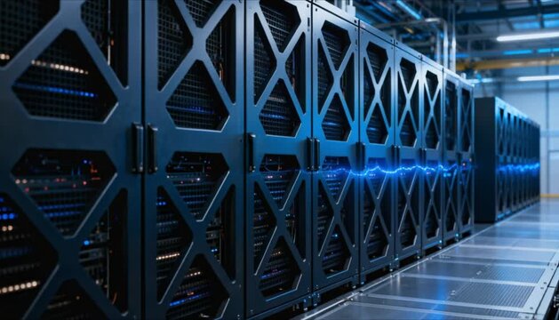 futuristic server room with blue static electricity arcs perfect for static electricity day