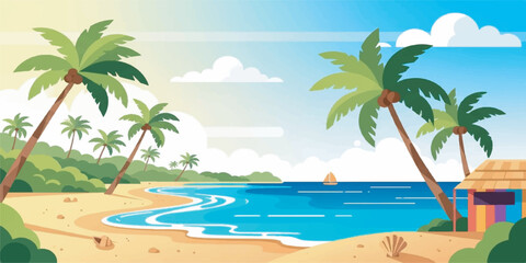 Obraz premium Illustration inspired by the coastal landscape of Goa featuring tropical scenery and relaxed atmosphere