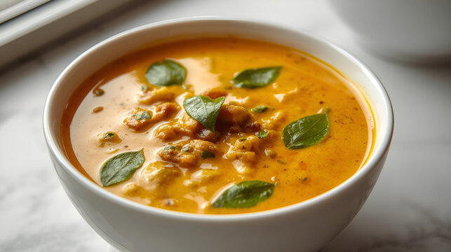 bowl of vegetable soup, dhal curry