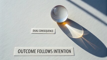 Reflection of Intent in a Minimalistic Composition with Lens and Text on a Soft Background Highlighting Consequence