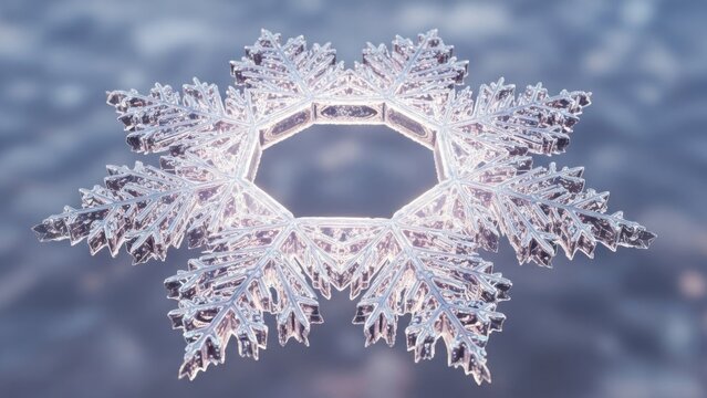 Intricate icy masterpiece displaying nature's delicate frozen geometric patterns and brilliant