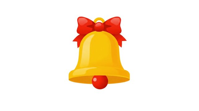 A shiny gold bell with a vibrant red bow and clapper against a clean white background.