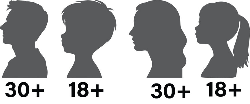 Demographic icons showing 18 plus and 30 plus age groups vector illustration