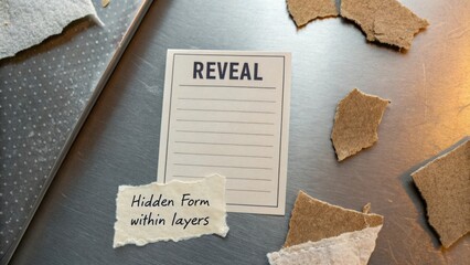 Uncovering Secrets with Revealing Note Surrounded by Torn Paper on Metallic Surface for Creative Inspiration