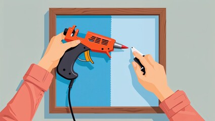 Hanging a Picture Frame Using Hot Glue Gun and Pencil