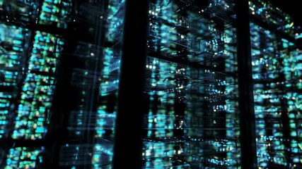 Abstract digital server room data center with blue network and technology. - Powered by Adobe