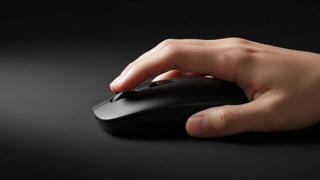 Hand Clicking Minimalist Black Computer Mouse On A Featureless Surface