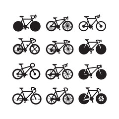 Obraz premium Bicycle Silhouette Icons – Minimal Bike Vector Set for Design