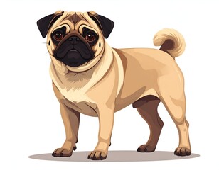 Obraz premium Adorable Pug Dog Standing on White Background.