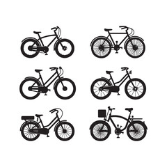 Obraz premium Bicycle Silhouette Icons – Minimal Bike Vector Set for Design
