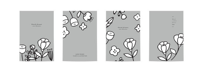 手描きの草木のバナー背景。北欧風の草木と花のシンプルテンプレート背景。Hand-drawn plant banner background. Scandinavian style plant and flower simple template background.